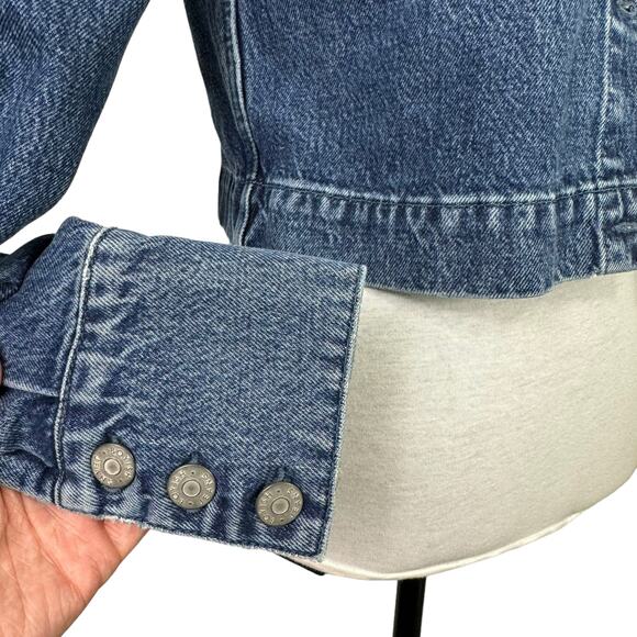 Boyish by HER NWT The Landon Cropped Puff Sleeve Dark Wash Button Jean Jacket - Picture 11 of 15